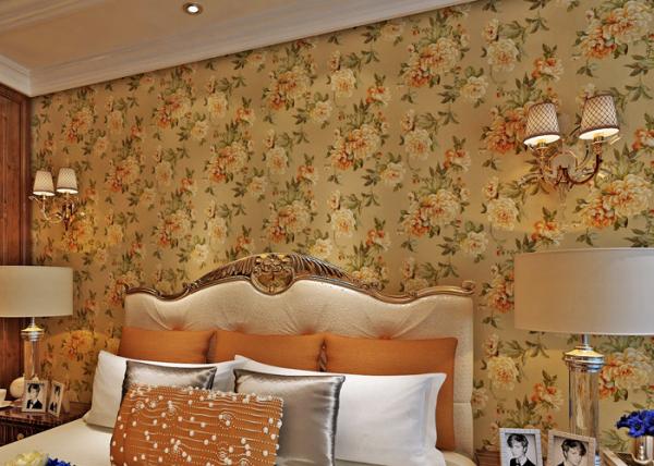 Removable Strippable Country Style Wallpaper , Deep Embossed PVC Flower Wall