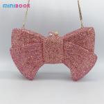 Minibook Bowknot Crystal Evening Bags Fashion Handbag Rhinestone Bow PU Metal