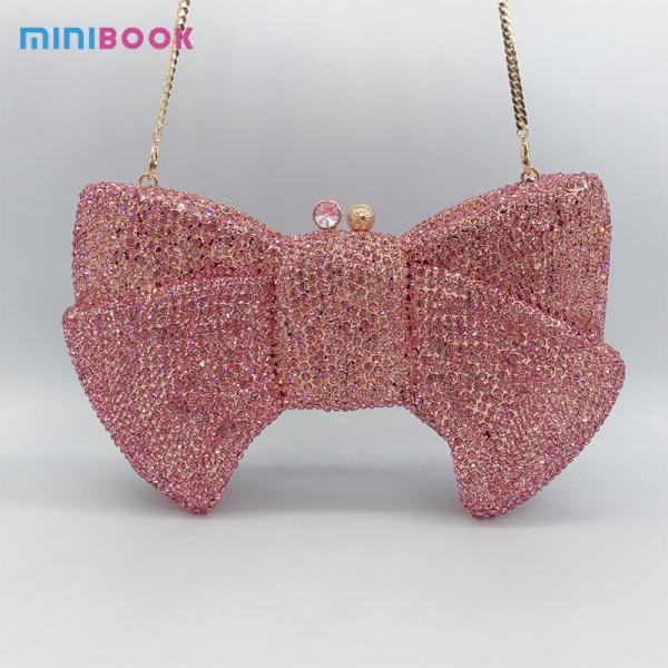 Minibook Bowknot Crystal Evening Bags Fashion Handbag Rhinestone Bow PU Metal