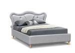 Nailhead Children Upholstered Bed Trim Grey Linen Button Tufted Curved Headboard