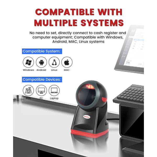 Supermarket Desktop Omni-Directional 2D Barcode Scanner Cheap USB/RS232/COM Interface QR Code Reader for IOS A4 Size POS Ready