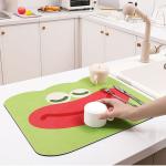 Square Waterproof Anti-Slip Kitchen Dish Draining Mat with Contemporary Cartoon