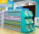 Professional Pharmacy Display Shelves 30kg/Layer Yellow / Pink / Blue Color