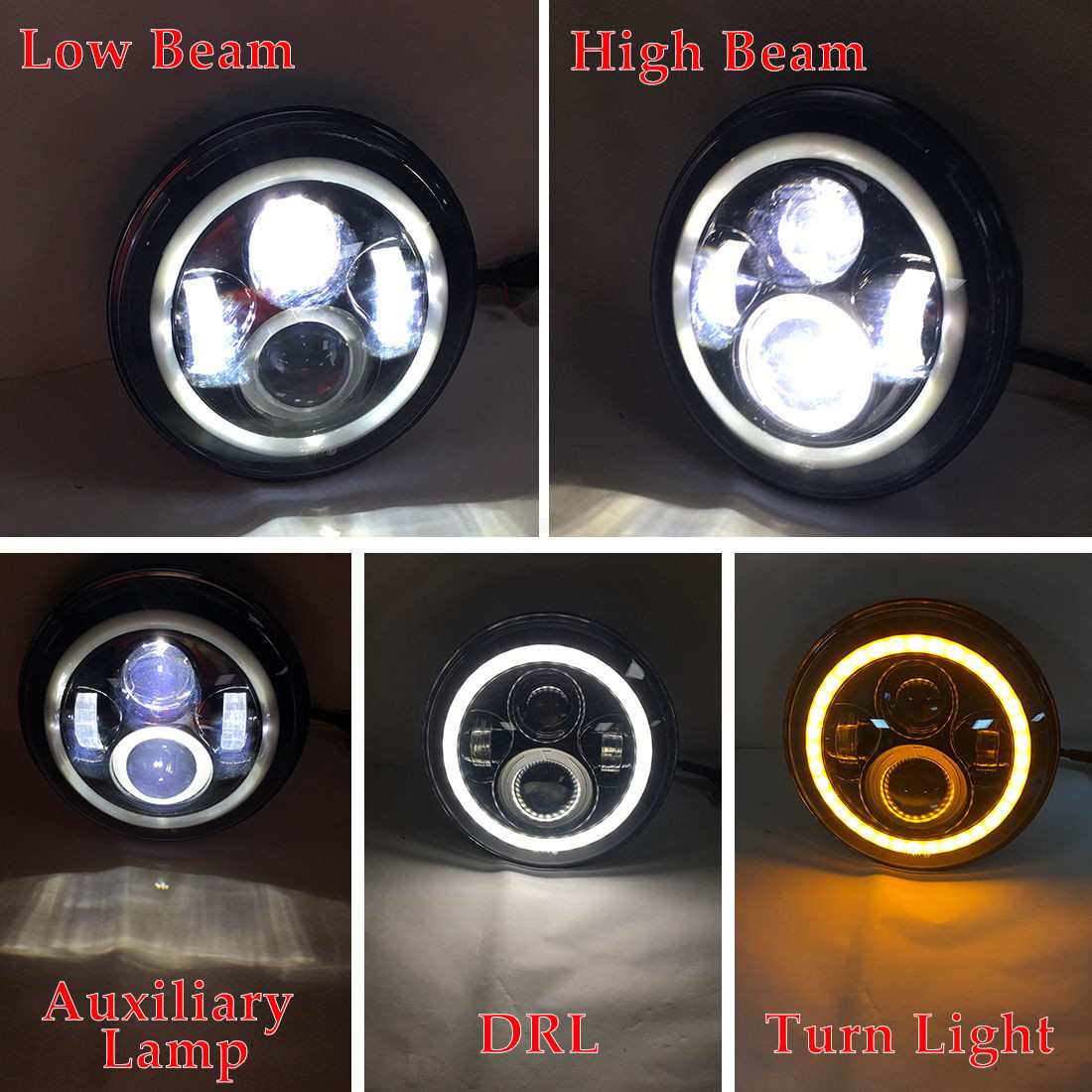 7'' 70W 3700lm 6000K RGB Bluetooth Controller Round LED Headlight For Jeep 97-16 Wrangler JK LJ TJ Hummer Land Rover