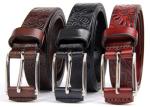 Ladies Genuine Leather Belt Floral Embossed Classic Retro Pattern Wide 2.8cm