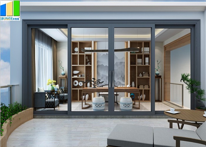 EBUNGE Commercial Exterior Accordion Double Glazed Glass Doors Sliding Bifolding Door For Residential