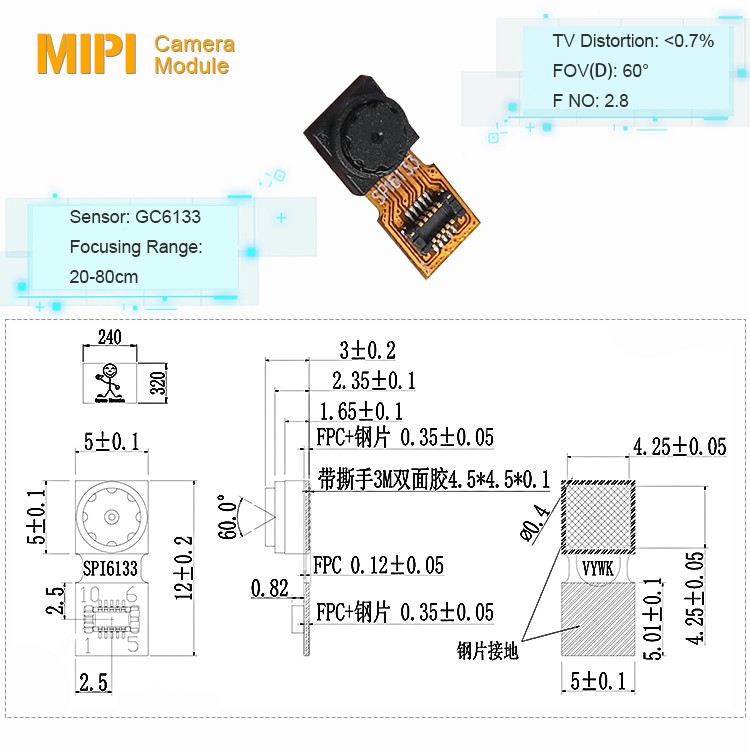 0.3MP VGA Sensor GC6133 Micro Camera Module MIPI Interface