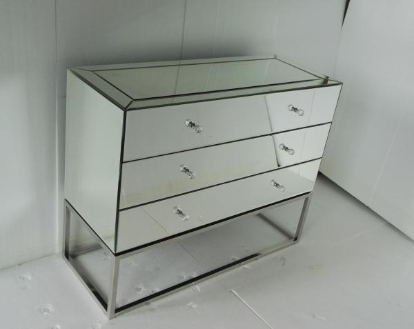 Stainless Steel Base Mirrored Cabinet Chest , Antique Mirror Table 3 Drawers