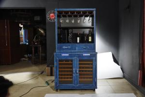 Wholesale Top Grain Leather Wine Fridge Cabinet , Blue Bar Cabinet With Wine Storage from china suppliers