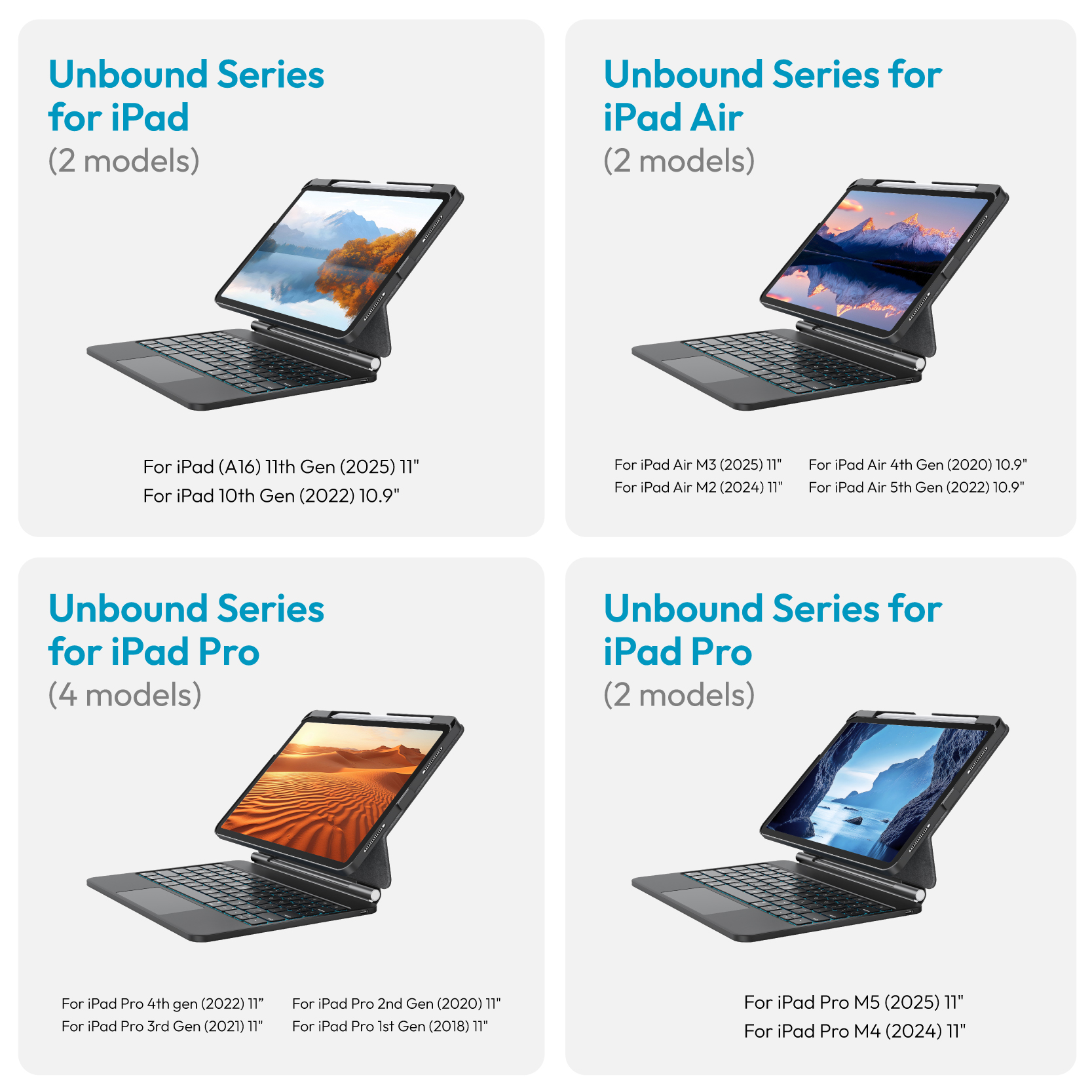 PU+ABS Detachable Protective Cover Magnetic Keyboard Case with Trackpad Auto Wake Sleep for iPad Pro 11, iPad Air, iPad 10/11