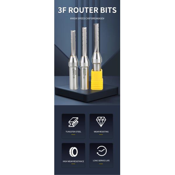 YingBa Durable Solide Carbide TCT Straight Router Bit 3 Flute Straight Milling Cutter Router Bits for Wood Slotting Woodworking