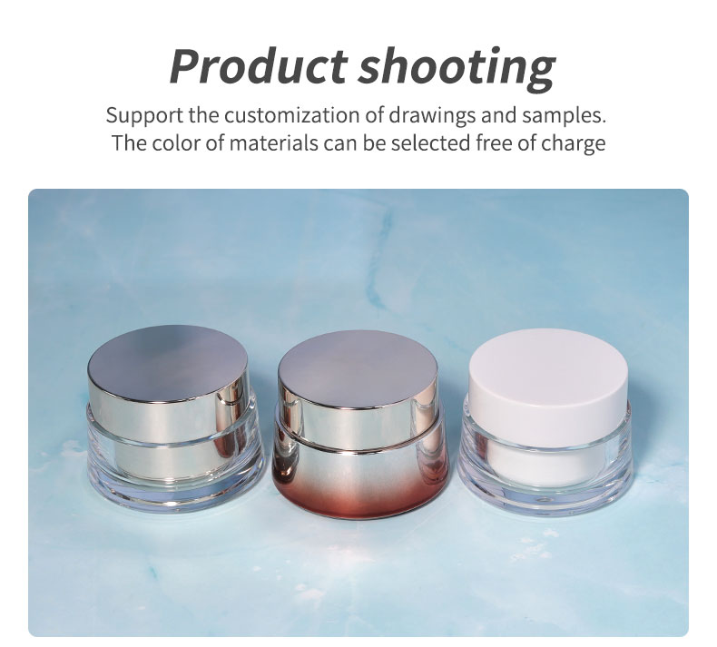 Luxury Skincare Body Cream Container Packaging 50ml ABS Cap Acrylic Plastic Jar with Shiny Gold UV Paint and Metal Lid