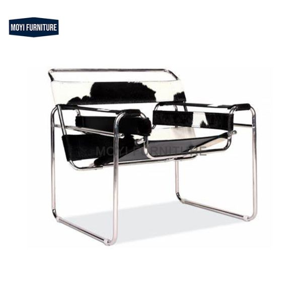 Modern Bauhaus Armchairs Featuring Heavy-Duty Seamless Tubular Steel Frame Leather Suspended Seats Stylish Living Seating