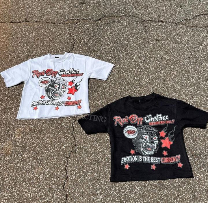 Hip Hop Dtg Print Cropped Graphic T Shirt Tee Crew Neck Acid Wash Sun Faded Distressed T-shirt