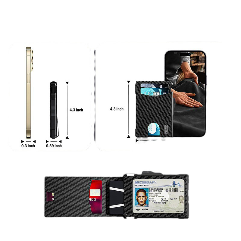 Slim Leather RFID Blocking Bifold Wallet with Metal Pop-Up Card Holder Anti-Theft Design Credit Card Slots