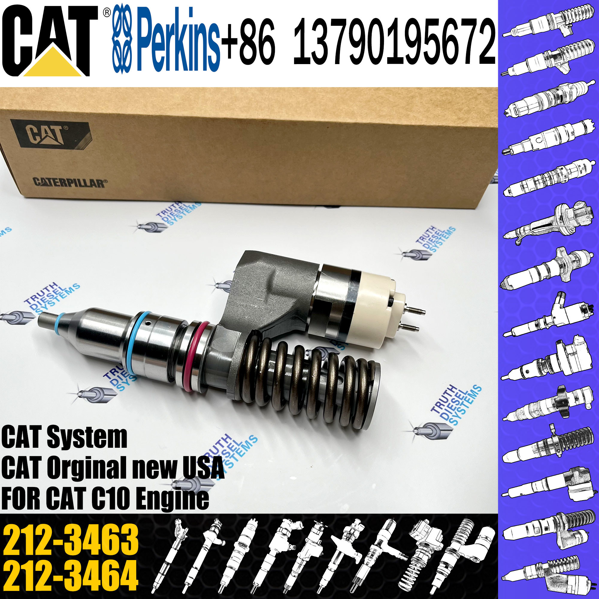 Diesel Engine Injector C10 C12 3176 3196 Common Rail Fuel Injector 137-2500 10R-0725 1OR-1268 212-3463 for Caterpillar