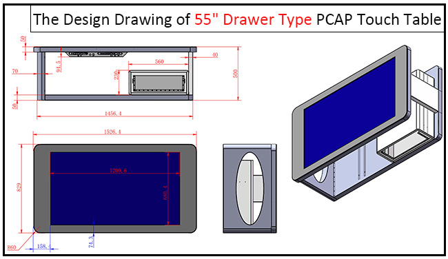 55 Inch For Game/Advertising/Exhibition LCD Interactive Capacitive Touch Screen Digital Drawer Smart Touch Table