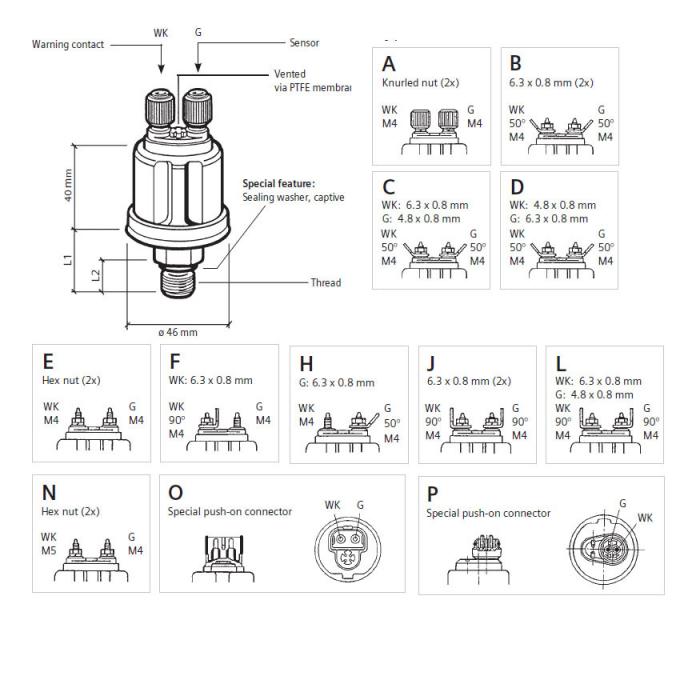 0~10 Bar Mechanical Generator Oil Pressure Sensor with Warning Contact