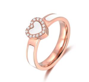 Wholesale Heart Design White Shell Nobility Ring Stainless Stell Zircon Dimaond Finger Ring for Mom 18K Golden Ring for Couple from china suppliers