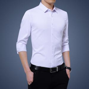 China Turn-down Collar Plus Size Men's T-shirts Solid Color Long Sleeve Dress Shirts For Men on sale
