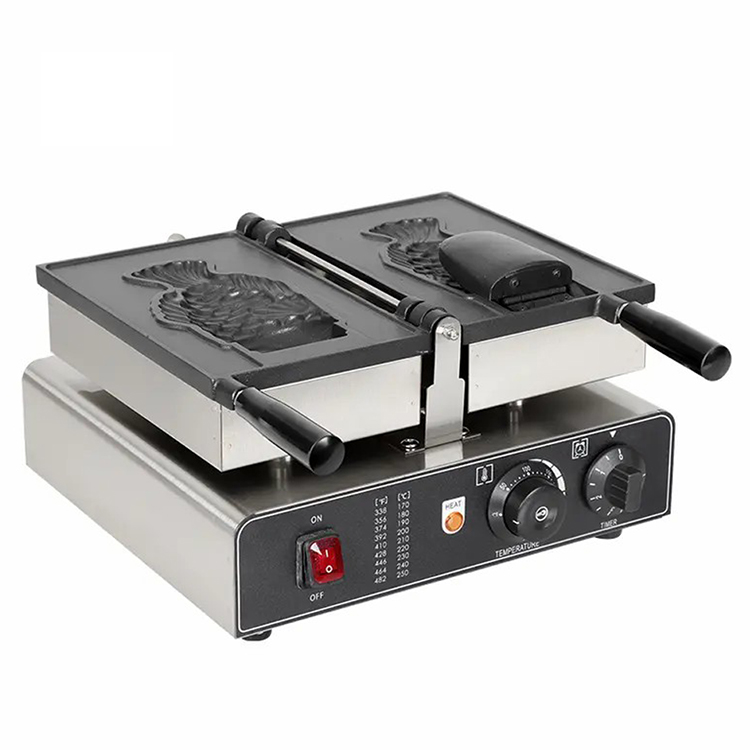 Double Waffle Maker Ice Cream Machine with Open Mouth Fish Shape and Timer 0-10 minutes