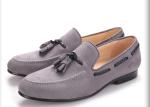 Handmade Mens Black Velvet Shoes , Tassel British Style Grey Casual Dress Shoes