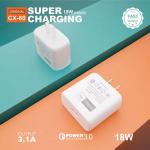 Single Port QC3.0 2A 18W USB Charger Kits Universal White Color