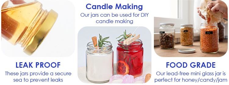 High Quality 2Oz 3Oz Transparent Round Clear Glass Honey Jars For Honey With Color Lids
