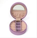 11cm 5cm Leather Zip Jewelry Case Round Mirrored Jewelry Box
