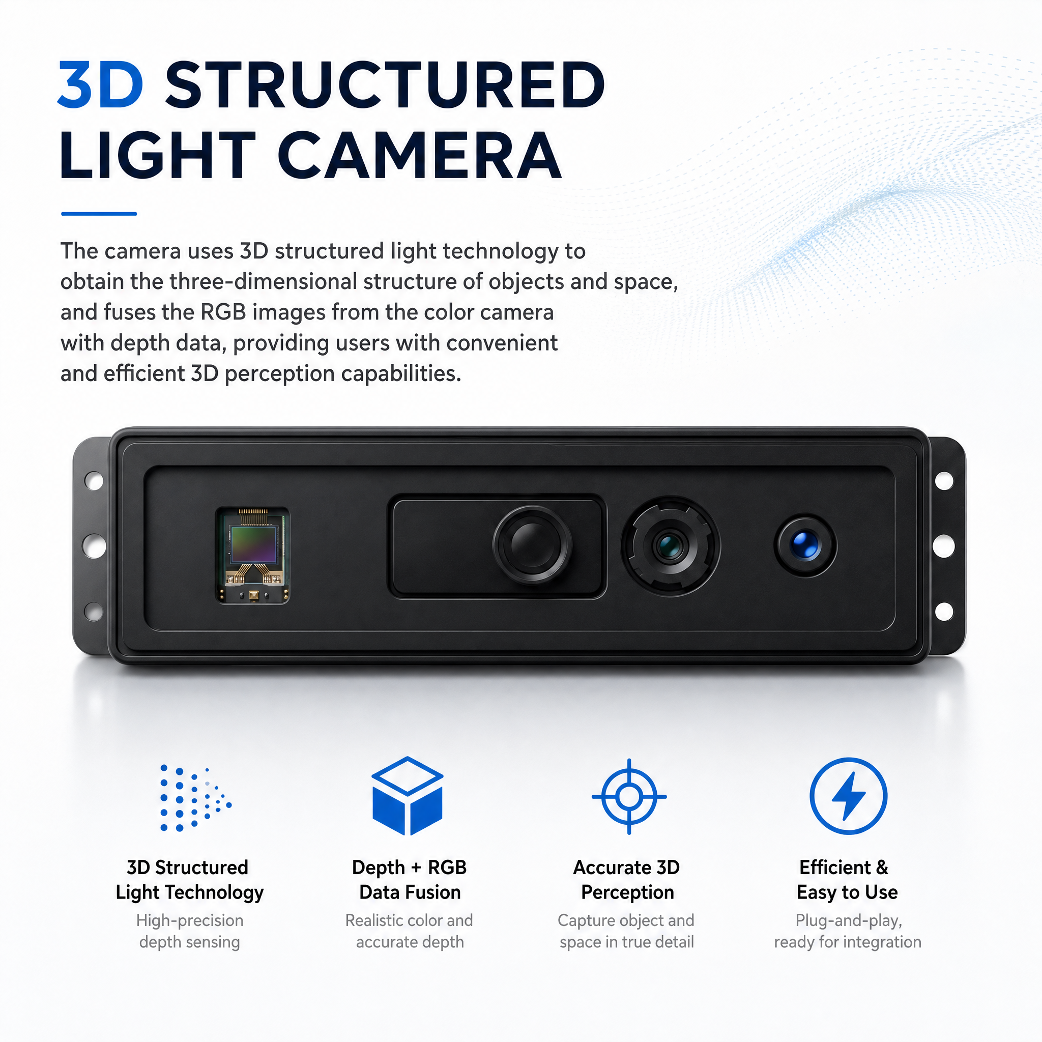 JP910 Structured Light 3D Camera Baseline 40mm USB 2.0 Wafer connector