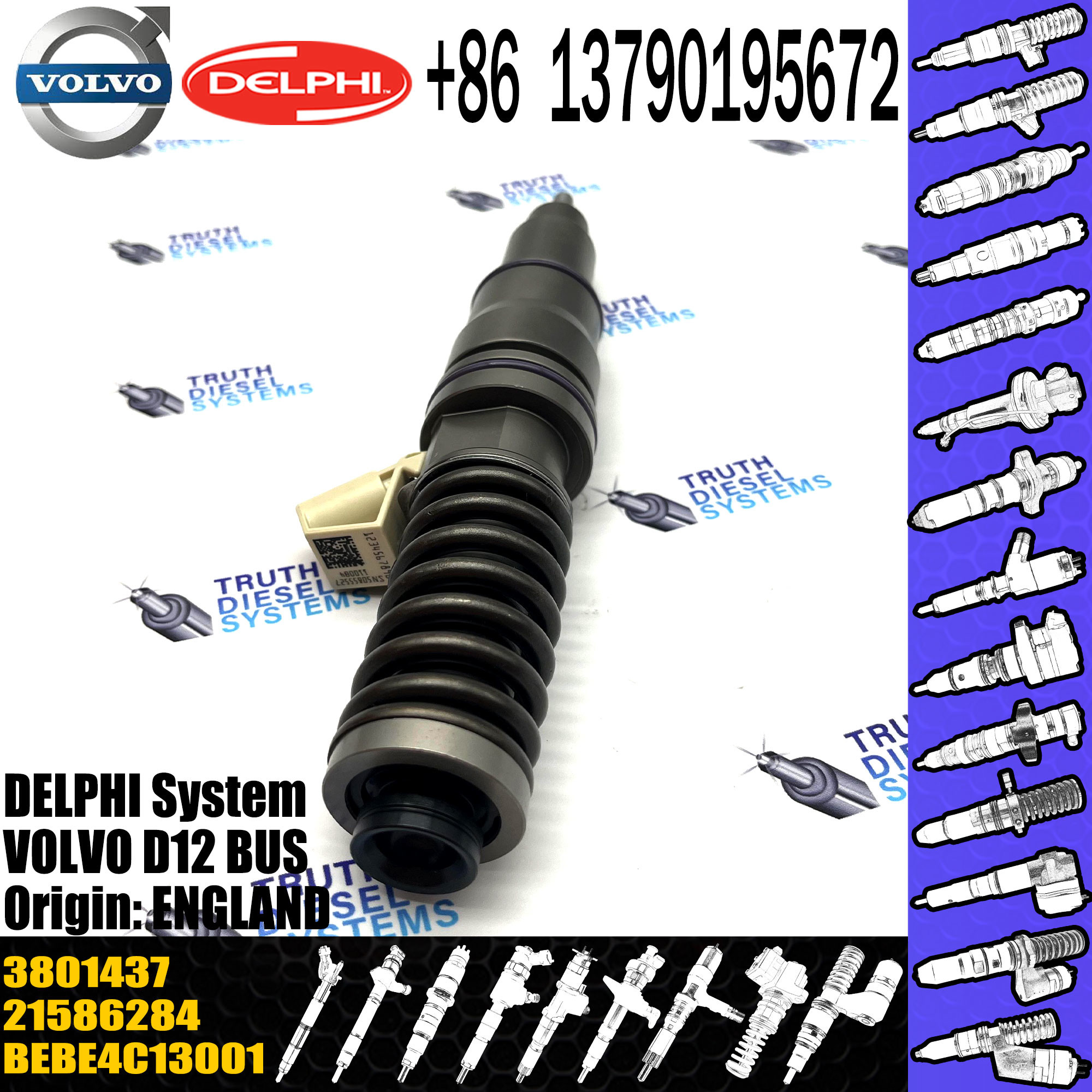 High Quality 2 Pins Diesel Fuel Injector BEBE4C13001 21586284 3801437 For VOL D12