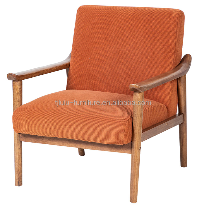 Mail Packing Custom Nordic Upholstered Single Sofa Chair Wood and Fabric Armchair with Custom Upholstery