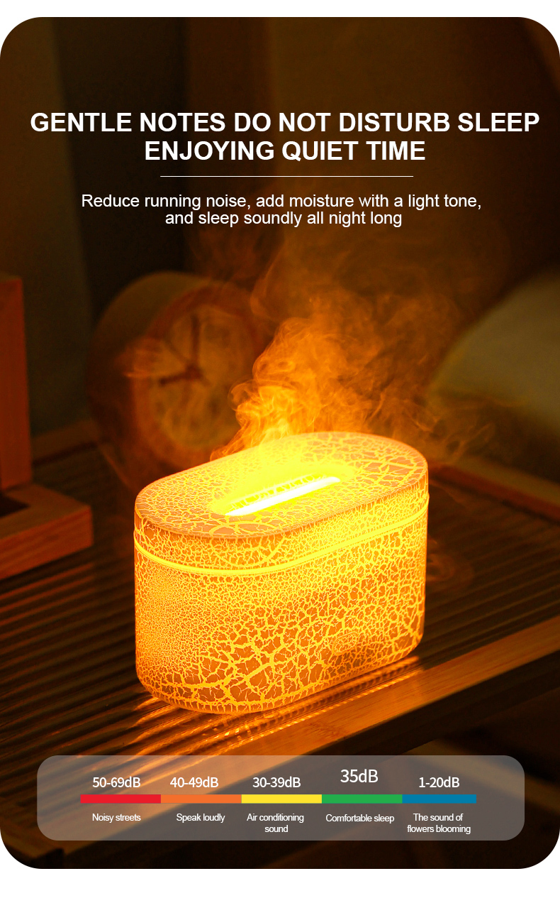 200ml Crack Desk Aroma Diffusers Essential Oil Flame Humidifier Air Diffuser for Home Office Cool Fire
