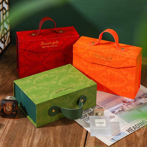 Colorful Rigid Cardboard Presentation Box With Ribbon Handle Custom Logo