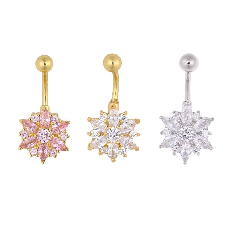Hot selling flower zircon navel belly button ring body piercing jewelry