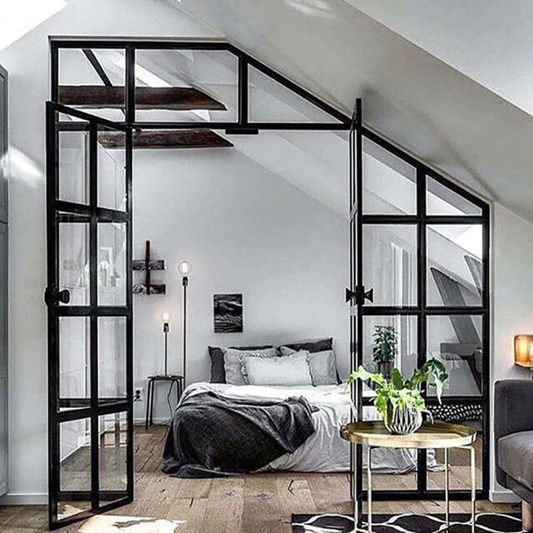 6 - 12mm Thickness Vertical Glass Wall With Double Hunged Glass Doors