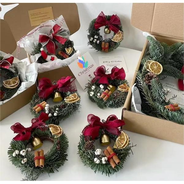 10cm Mini Silk Fake Flower Wreath Garland Christmas Decoration Window Pendant