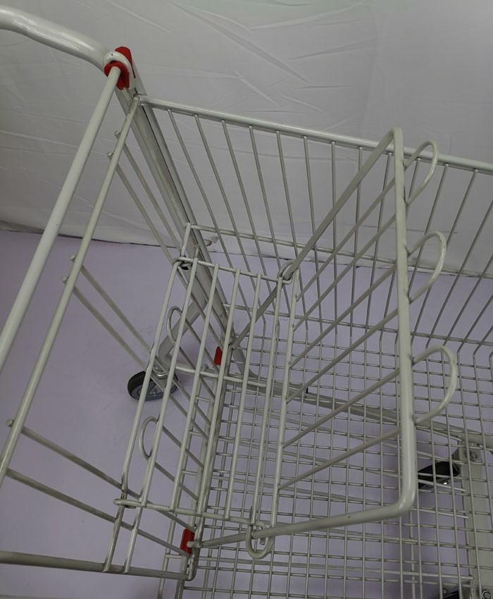 White Powder Coating 100L Boutique Supermarket Shopping Trolley With Tente TPR Wheels