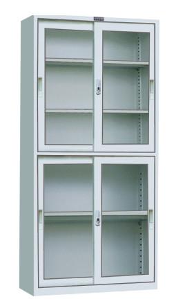 Glass Sliding Door Steel Stationery Cupboard Knock Down Structure 2-Tier