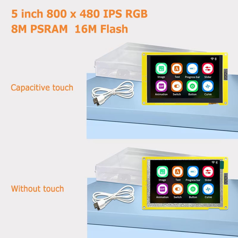 800x480 ESP32 TFT Display 5 Inch Resistive Touchscreens 300 Nits