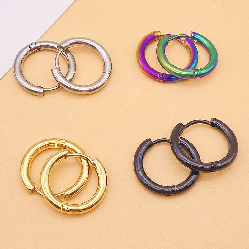 Third Party Appraisal Punk Round Stainless Steel Thick Wire Hoop Earrings Anti-Allergic Ear Plugs for European and American