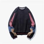 Retro Crew Neck Contrast Color Oversized Pullover Sweatshirt Without Hood