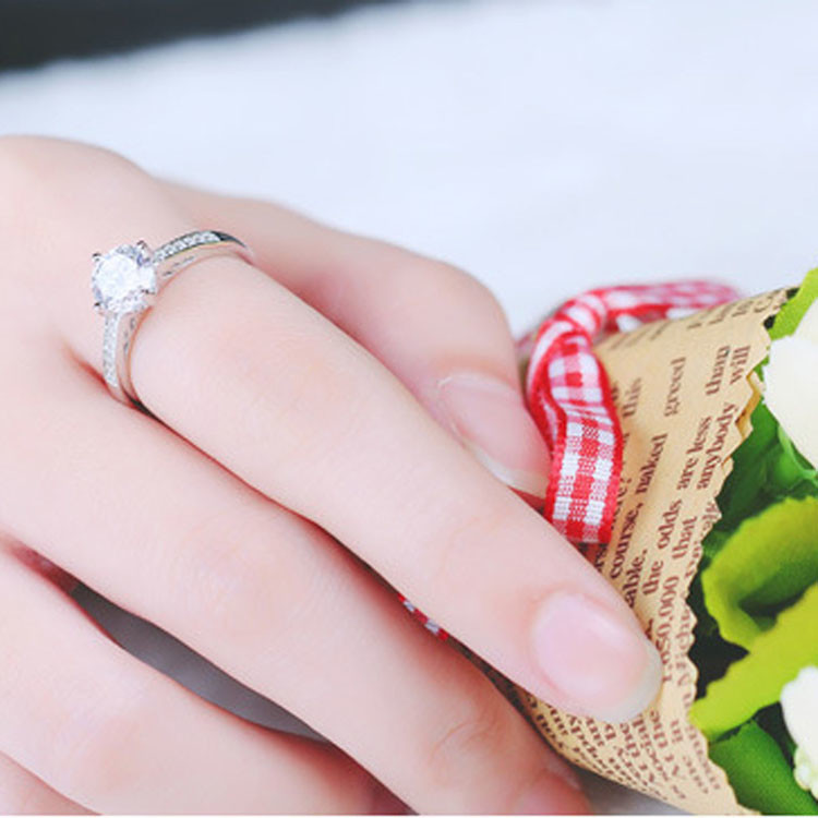 Women Fine Sterling Silver with Hearts Arrows CZ Diamonds Wedding Ring(RE662)