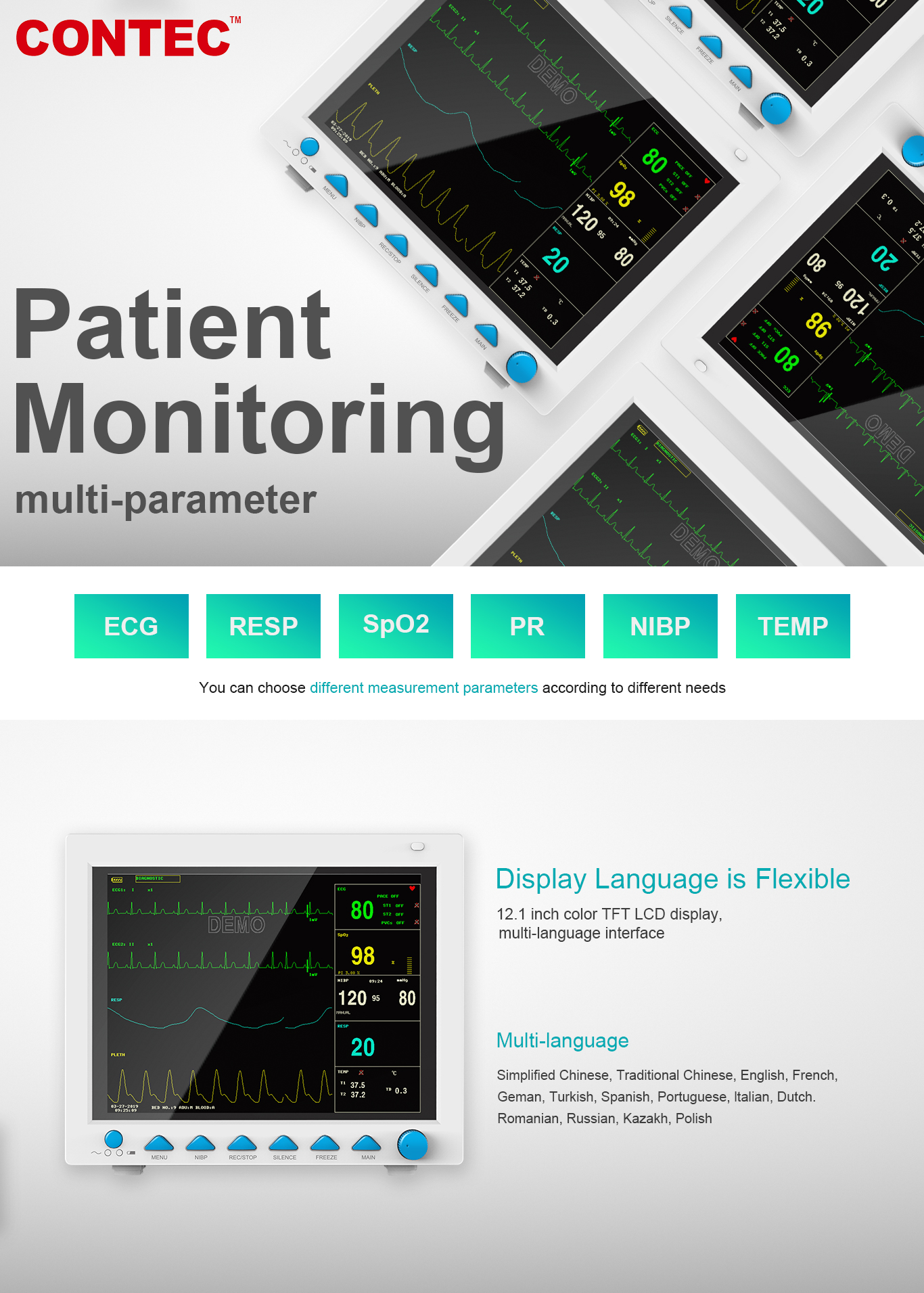 CE Hospital Vital Sign Multi Parameter Patient Monitor Moniteur Patient
