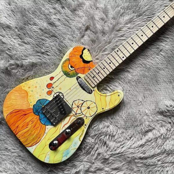 Custom Fender Style TLEE Electric Guitar Yellow Color Lotus Maple Fretboard