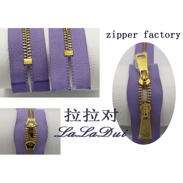 Two Way Brass Close End Purse Zippers 35cm Light Purple Tape For Luxury Handbag