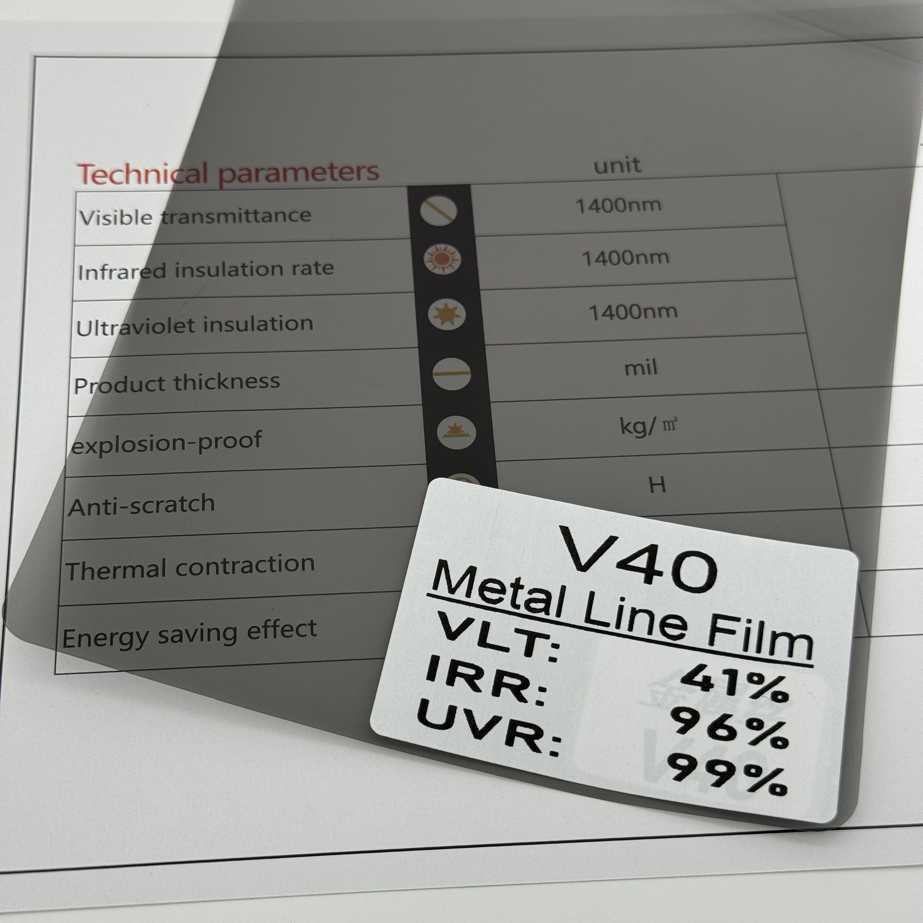 NASIDO V40 2HD VLT40% Car Solar Window Film Black UV Blocking Metalized Film