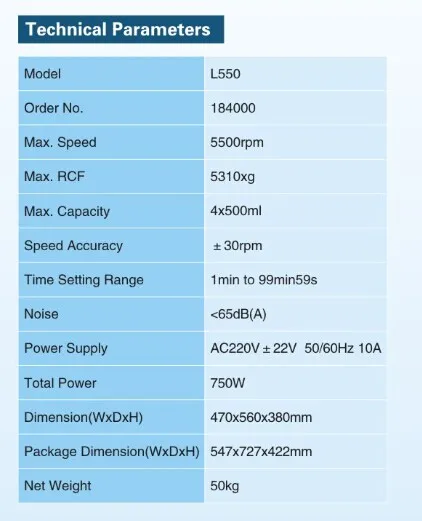 Blood Centrifuge Cence Centrifuge With Swing Out Rotor L550