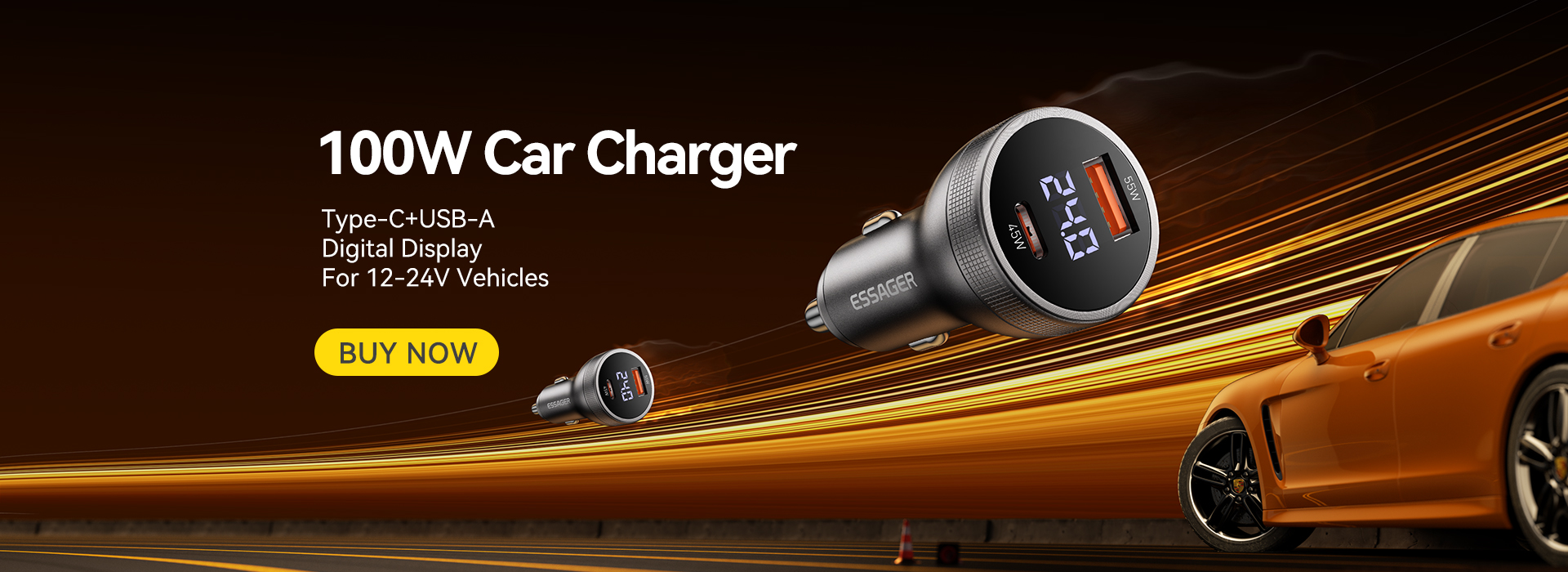 ESSAGER ES-CC17 Series 100W USB-C Car Charger USB Car Port