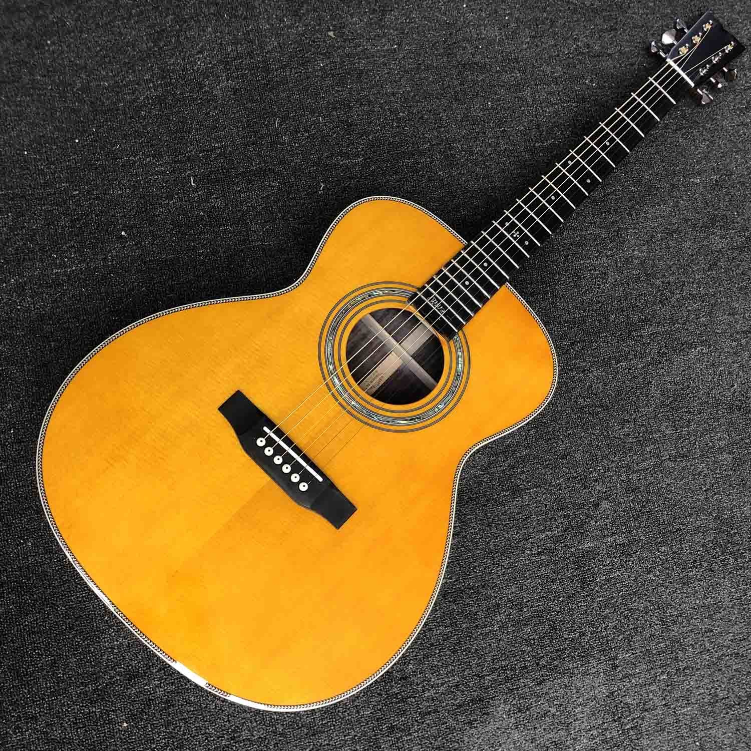 Custom AAAAA All Solid Spruce Wood OM JM Handmade 14 Frets Acoustic Guitar Fishbone Binding